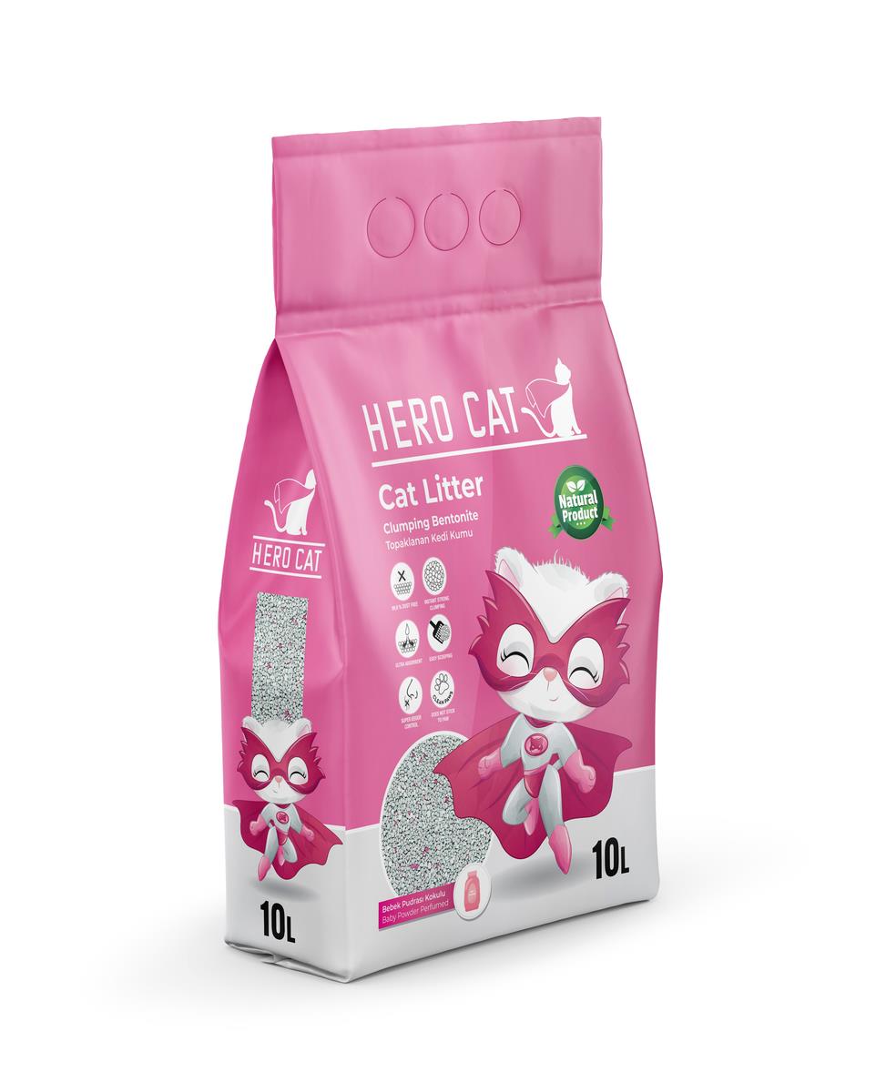 HERO CAT - baby powder Scented sand 10L| חול מתגבש לחתול בניחוח אבקת טלק 10 ליטר